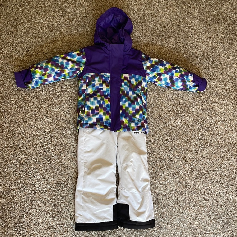 Arctix snow suit ski sled purple jacket and white bib